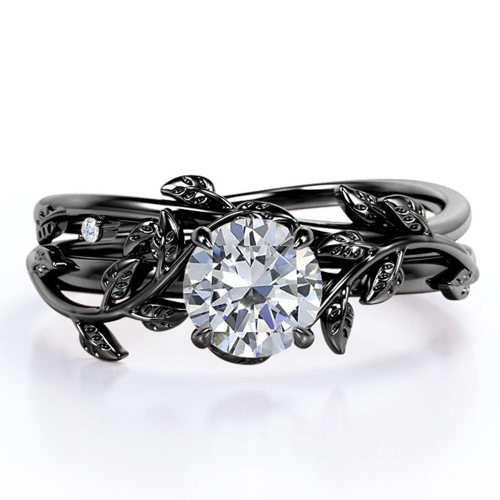 Half Carat round Real Diamond Bridal Set - Leaf and Vine Diamond Wedding Ring Se