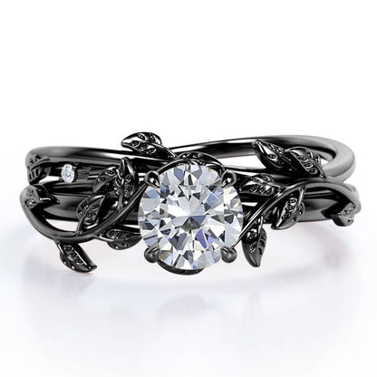 Half Carat round Real Diamond Bridal Set - Leaf and Vine Diamond Wedding Ring Se