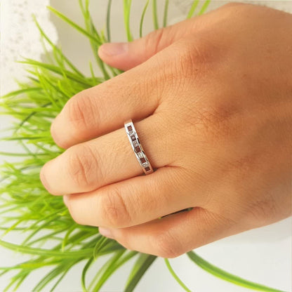 10K Gold Princess Cut Garnet & White Diamond Ladies Anniversary Wedding Band Sta