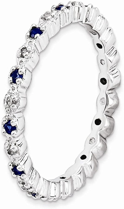 Solid 925 Sterling Silver Stackable Created Sapphire Blue September Gemstone and
