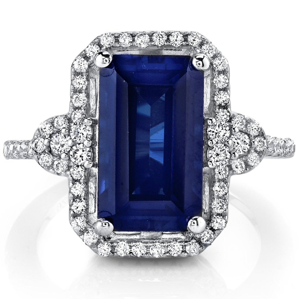 4.5 Ct Cushion Cut Created Blue Sapphire Ring in Sterling Silver