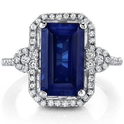 4.5 Ct Cushion Cut Created Blue Sapphire Ring in Sterling Silver