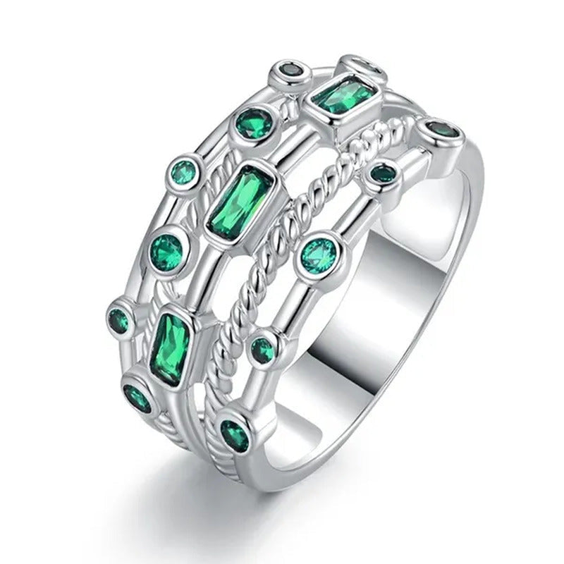 Fashion Jewelry 925 Sterling Silver Women Emerald Ring Elegant Princess Proposal