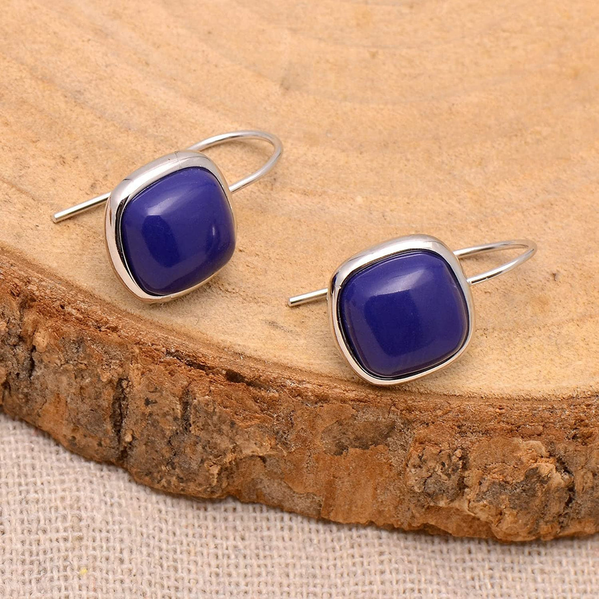 Joseph Brothers Sterling Silver Bezel 10X10Mm Cabochon Lapis Lazuli Earrings, Wh
