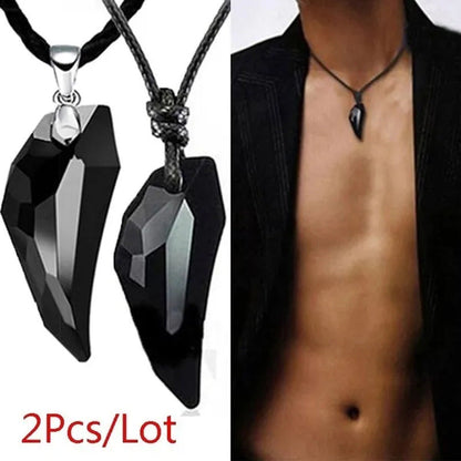 2Pcs Brief Design Women Men Wolf Tooth Crystal Pendant Adjustable Handmade Neckl