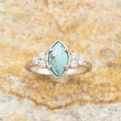 3Pcs/Set Exquisite and Elegant Inlaid Zircon and Turquoise Women'S Ring, Fashion