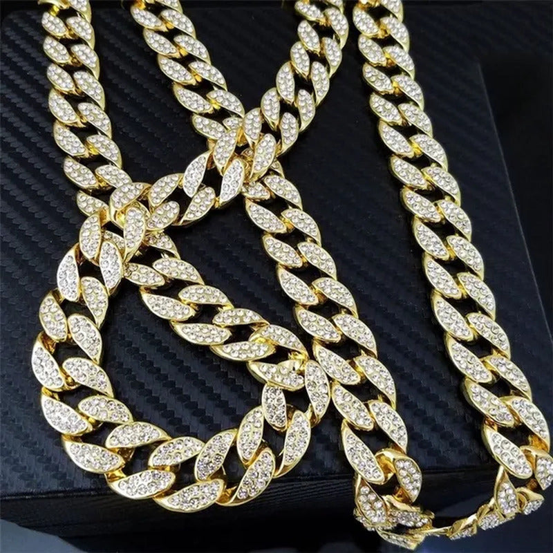 Hot Sale 18K Gold Plated Fashion Hip Hop Miami Cuban Chain Necklace Mens Diamond