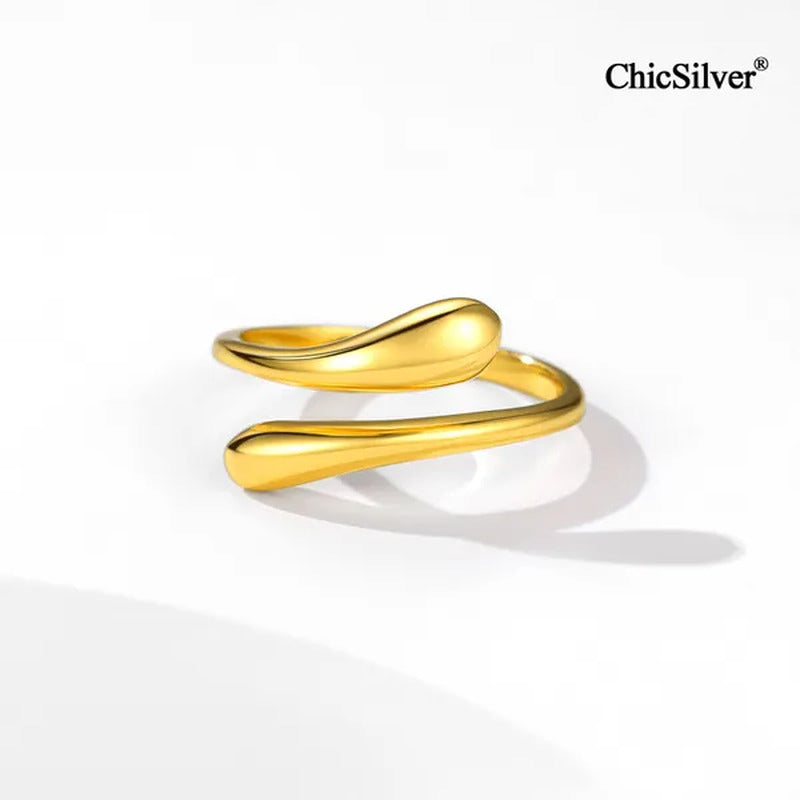 Chicsilver 925 Sterling Silver Ring Minimalist Teardrop Open Ring Eternity Ring