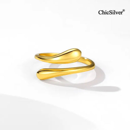 Chicsilver 925 Sterling Silver Ring Minimalist Teardrop Open Ring Eternity Ring