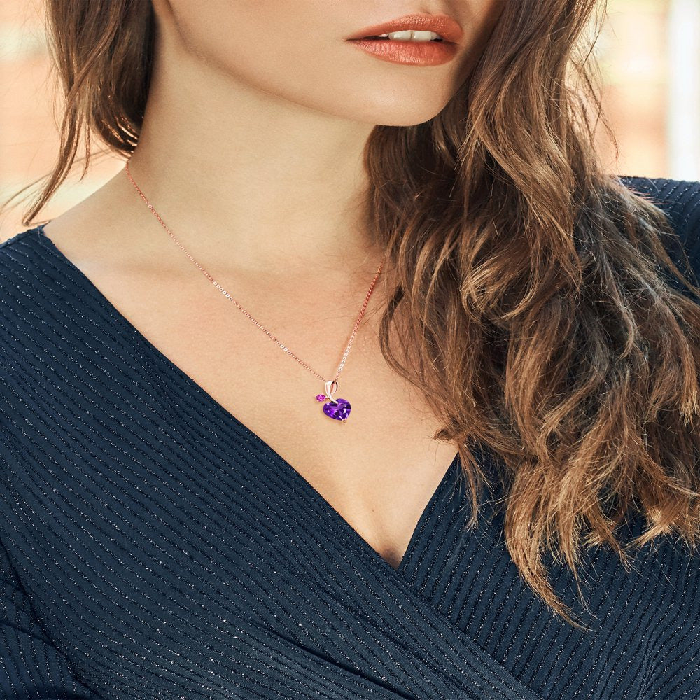 2.43 Ct Purple Amethyst Pink Sapphire 18K Rose Gold Plated Silver Pendant