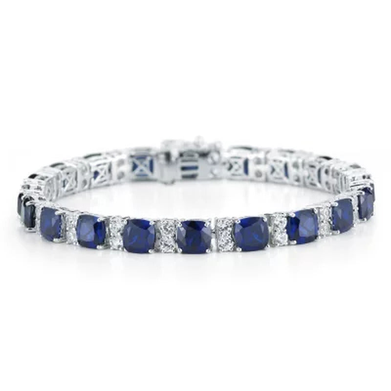 Lab Created Blue and White Sapphire Bracelet in Sterling Silver (IGI Apprasial V