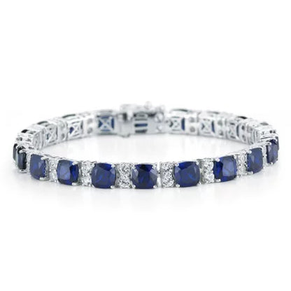 Lab Created Blue and White Sapphire Bracelet in Sterling Silver (IGI Apprasial V
