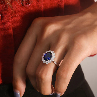 AEAW Genuine Woman Engagement Rings 8X10Mm Lab Sapphire with Moissanite Jewelry