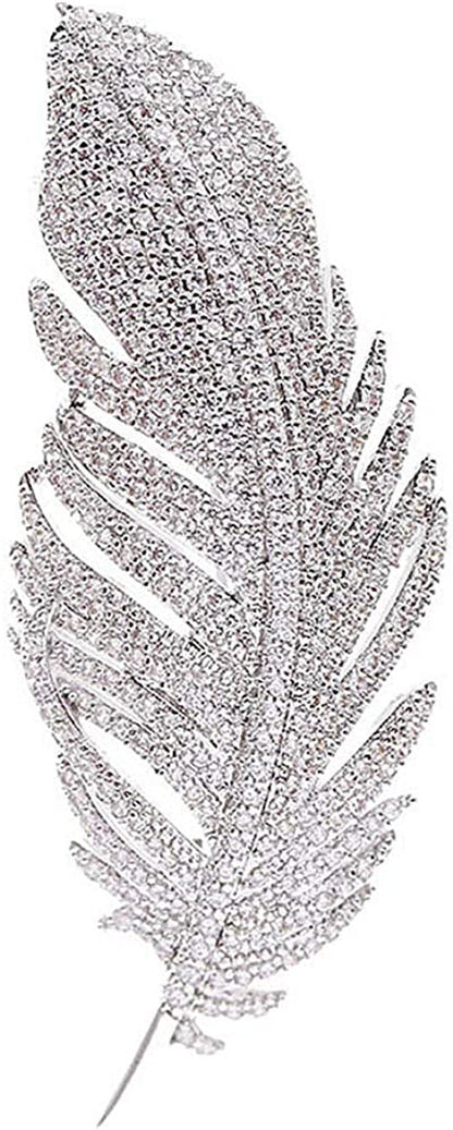 Rhinestone Feather Brooch Pin for Women Men Fashion Crystal Delicate Leaf Brooch