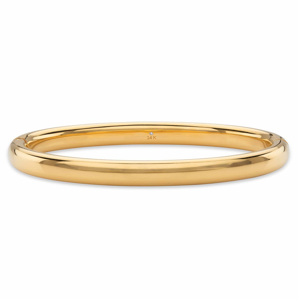 Polished 14K Ultra-Lightweight Nano Diamond Resin Filled Hinged Bangle Bracelet