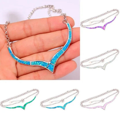 Vintage Humanoid Blue Opal Pendant Filled Necklace Women Jewelry Gifts
