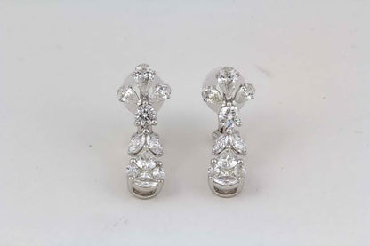 DIAMOND DANGLE DROP EARRING 3.25 CT PEAR MARQUISE ROUND 18 K WHITE GOLD DROP