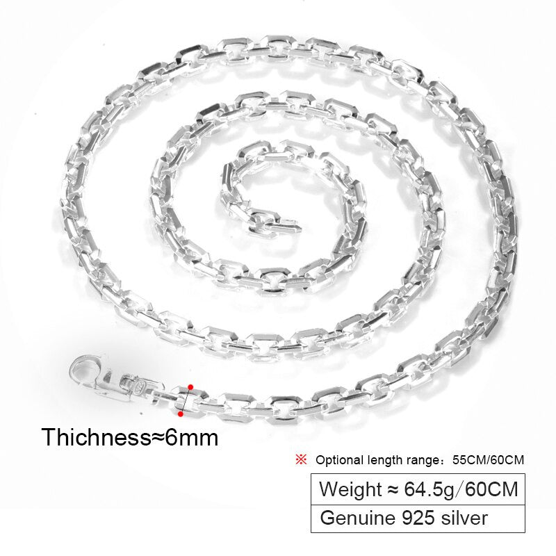 Real Silver 6Mm Fashion Horn Chain Necklace Man Male 925 Sterling Silver