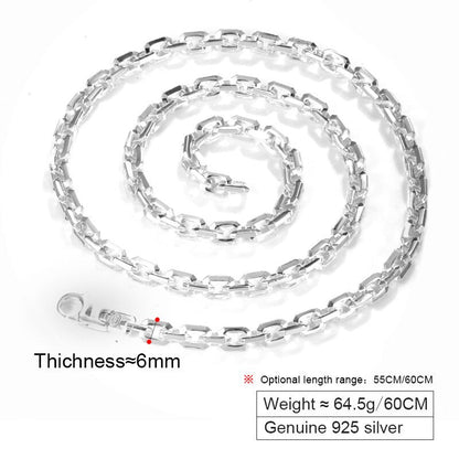 Real Silver 6Mm Fashion Horn Chain Necklace Man Male 925 Sterling Silver