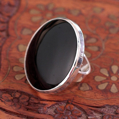 Obsidian .925 Sterling Silver Cocktail Ring, New Moon over Taxco'