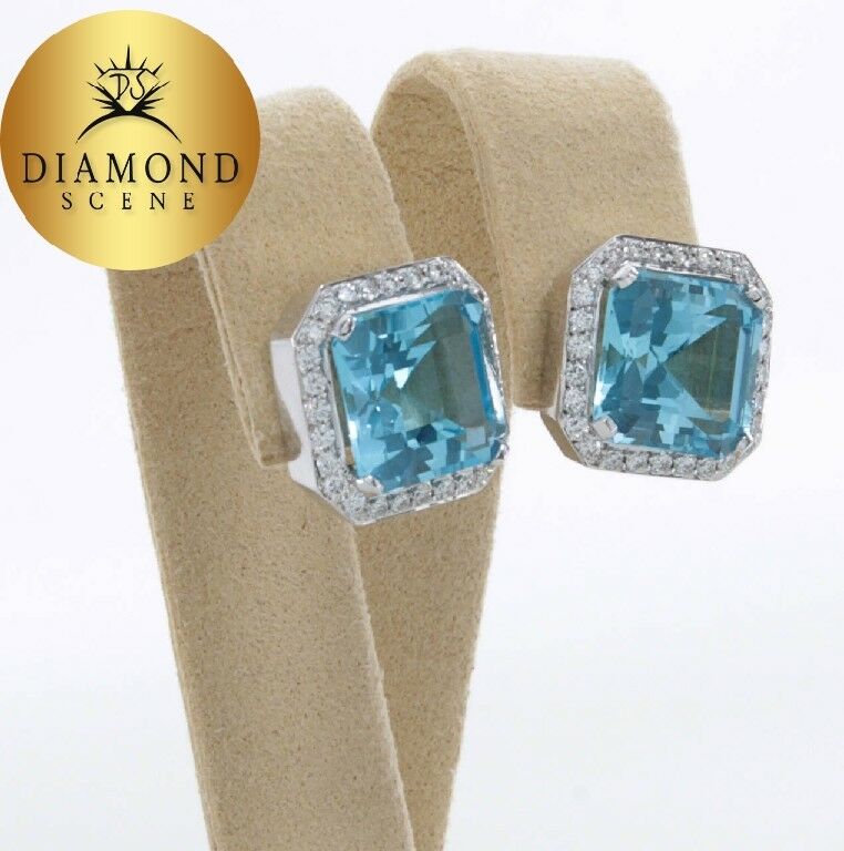 Stunning Blue Topaz Squared Diamond Earrings