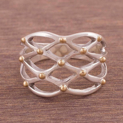 18K Gold Plated .925 Sterling Silver Cocktail Ring, Webbed Love'