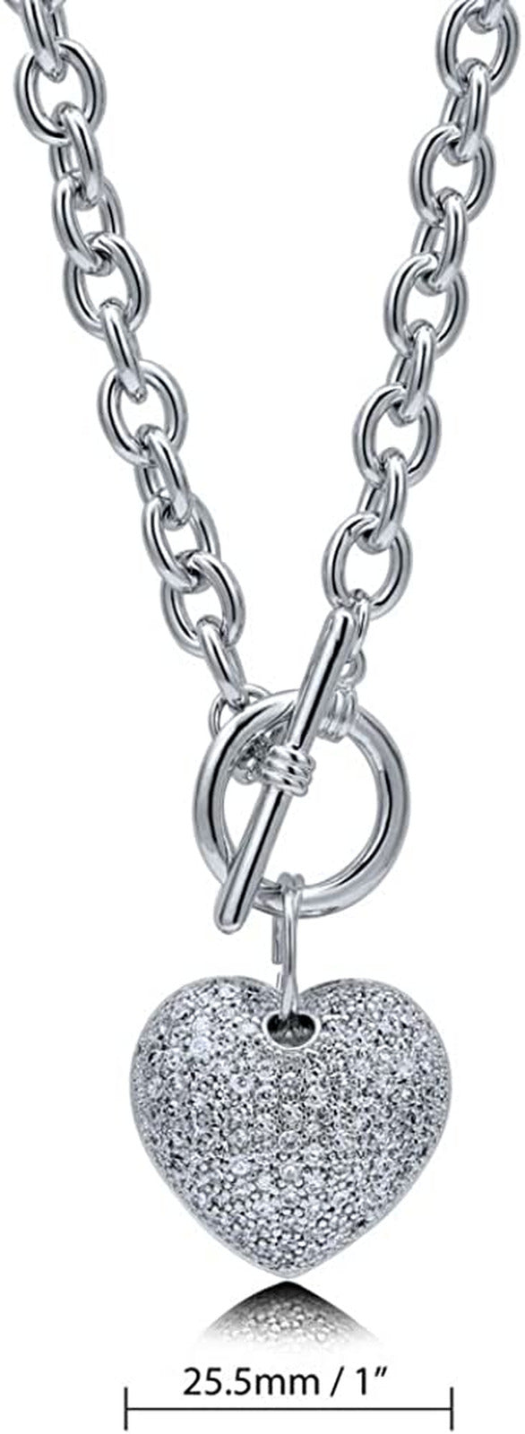 Heart Cubic Zirconia CZ Toggle Anniversary Pendant Necklace for Women, Silver-To