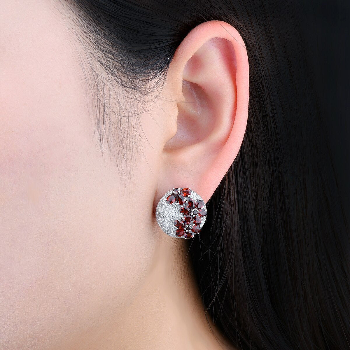 Natural Red Garnet Solid Silver Clip Earring 5.2 Carats Genuine Garnet Faced Cut