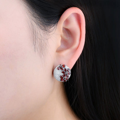 Natural Red Garnet Solid Silver Clip Earring 5.2 Carats Genuine Garnet Faced Cut