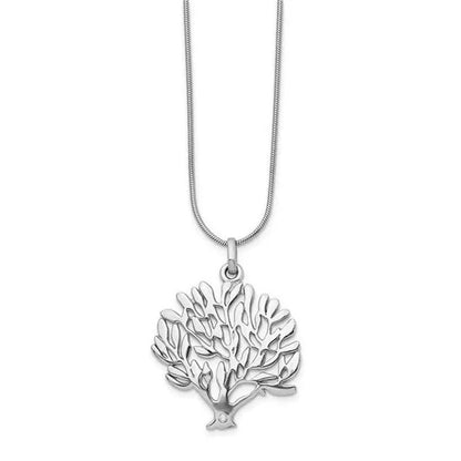 18 In. Sterling Silver Diamond Tree Pendant Necklace, Polished