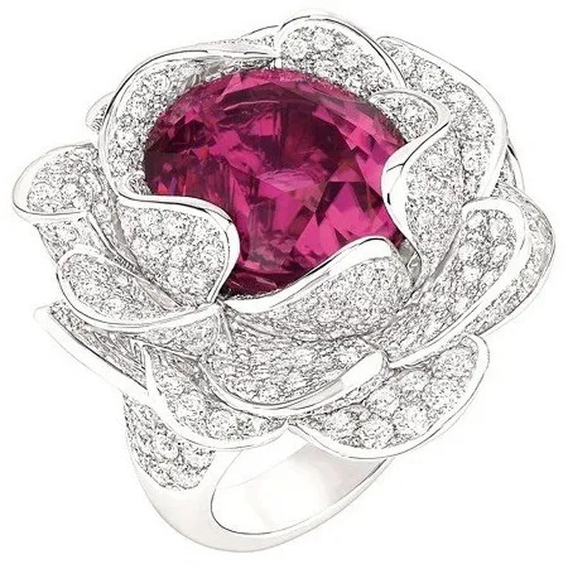 Dazzling 925 Sterling Silver Ruby Flower Diamond Ring Women Wedding Engagement P