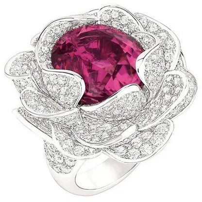 Dazzling 925 Sterling Silver Ruby Flower Diamond Ring Women Wedding Engagement P