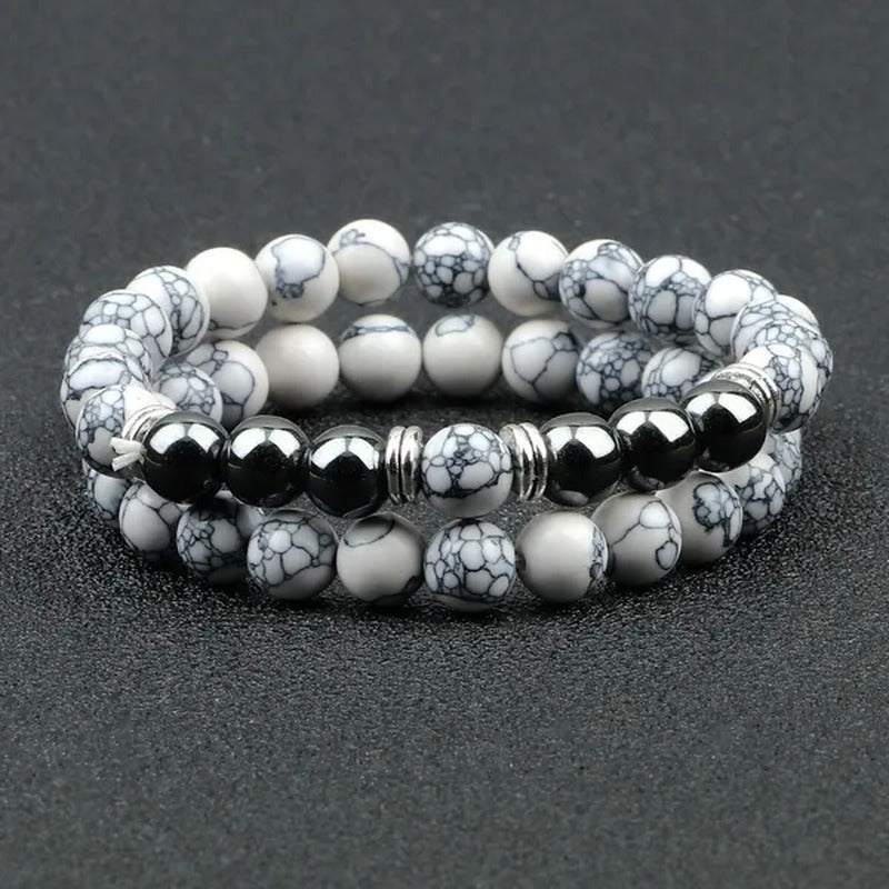 2Pcs/Set Fashion Red Tiger Eye Men Bracelet Beaded Classic Elastic Hematite Budd