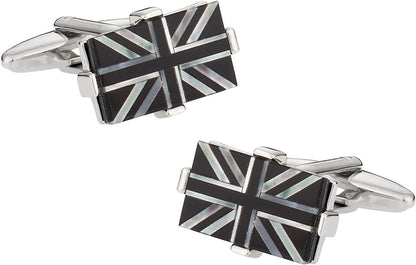 Luxury Mother of Pearl Onyx Black & White Union Jack Flag Cufflinks with Present