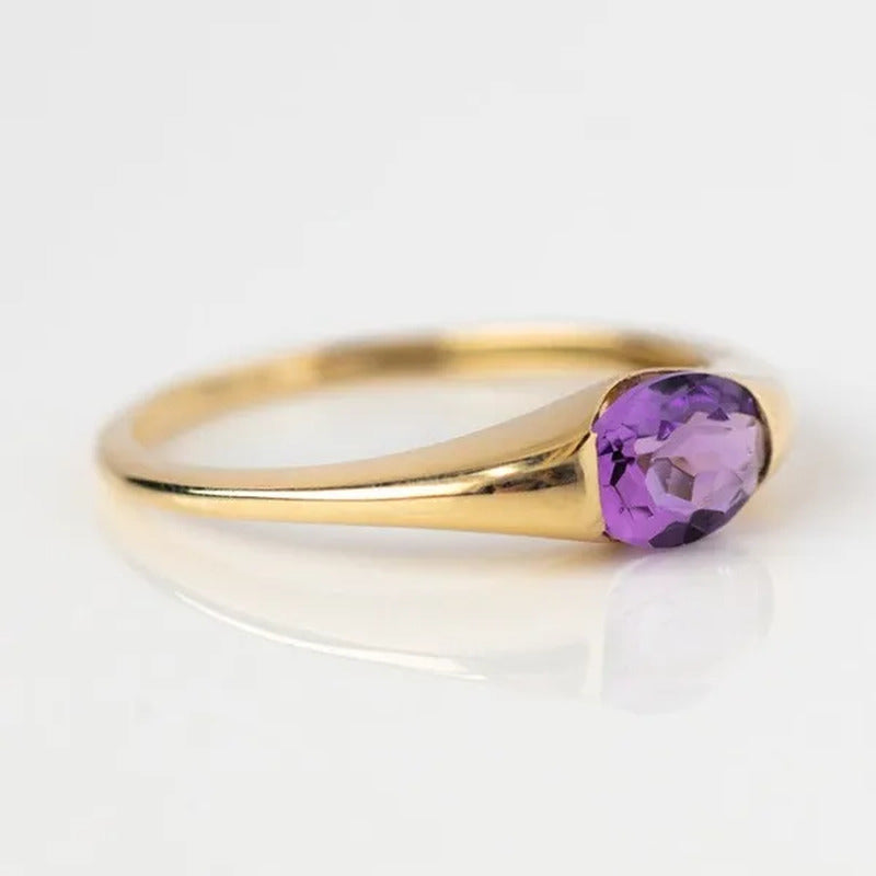Luxury Fashion Creative Purple Crystal Diamond Ring Purple Gem Gold Ring Jewelry