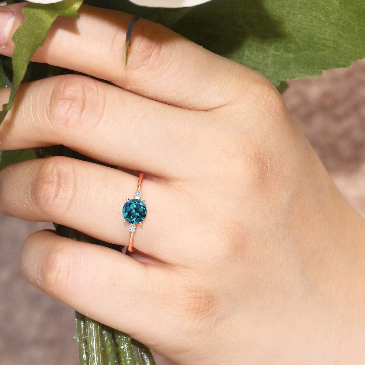 10K Rose Gold London Blue Topaz and White Created Sapphire Women'S Jewelry Engag