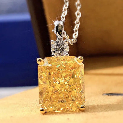 Trendy Silver Plated Square Cut Citrine Gemstone Pendant Necklace for Women Dail