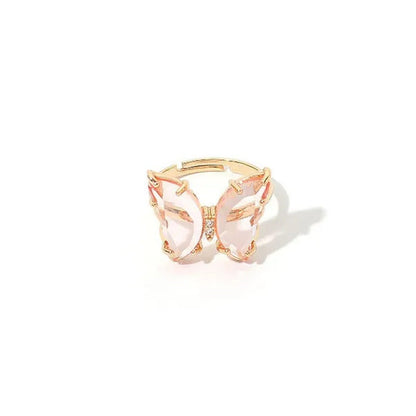 Shiny Accessories Elegant Colorful Transparent Glass Butterfly Ring for Women Si