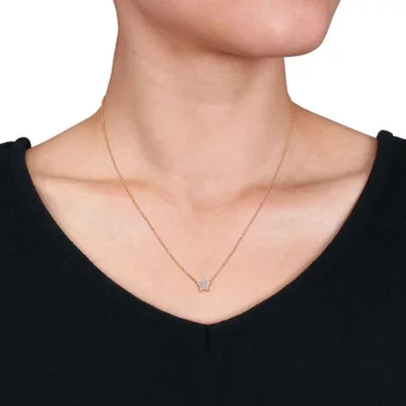 0.11 CT. T.W. Diamond Star Necklace in 18K Rose Gold