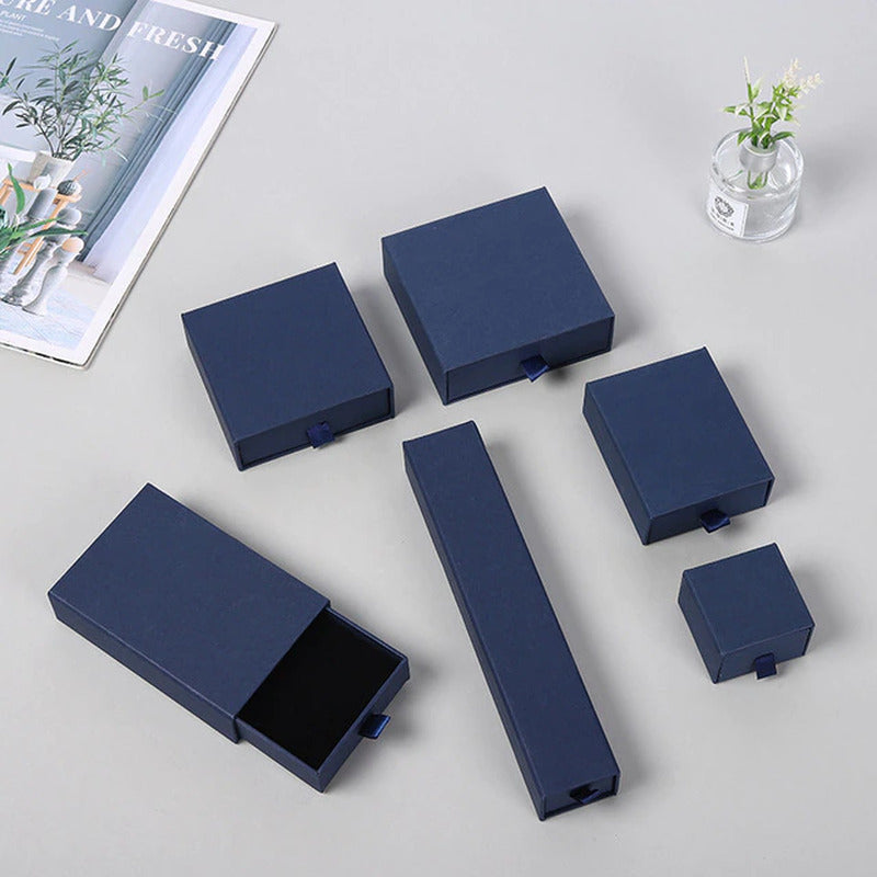 100Pcs Personalized Logo White Paper Drawer Gift Box Custom Chic Small Jewelry
