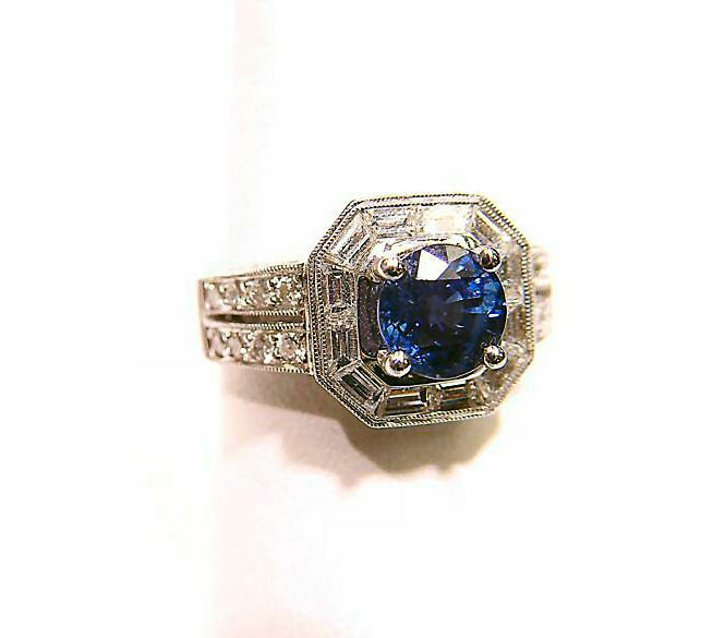 1.75 CT SAPPHIRE ROUND CUT TOP ONLY BAGUETTE AND ROUND