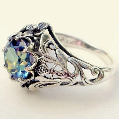 Vintage Women''S Jewelry 925 Sterling Silver Rings 1.76CT Mystic Rainbow Topaz D