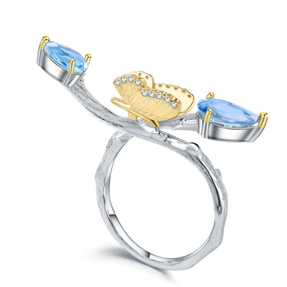 Natural Topaz Simple Natural Wind Butterfly Ring