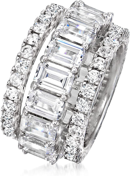 11.65 Ct. T.W. CZ Jewelry Set: 3 Eternity Bands in Sterling Silver