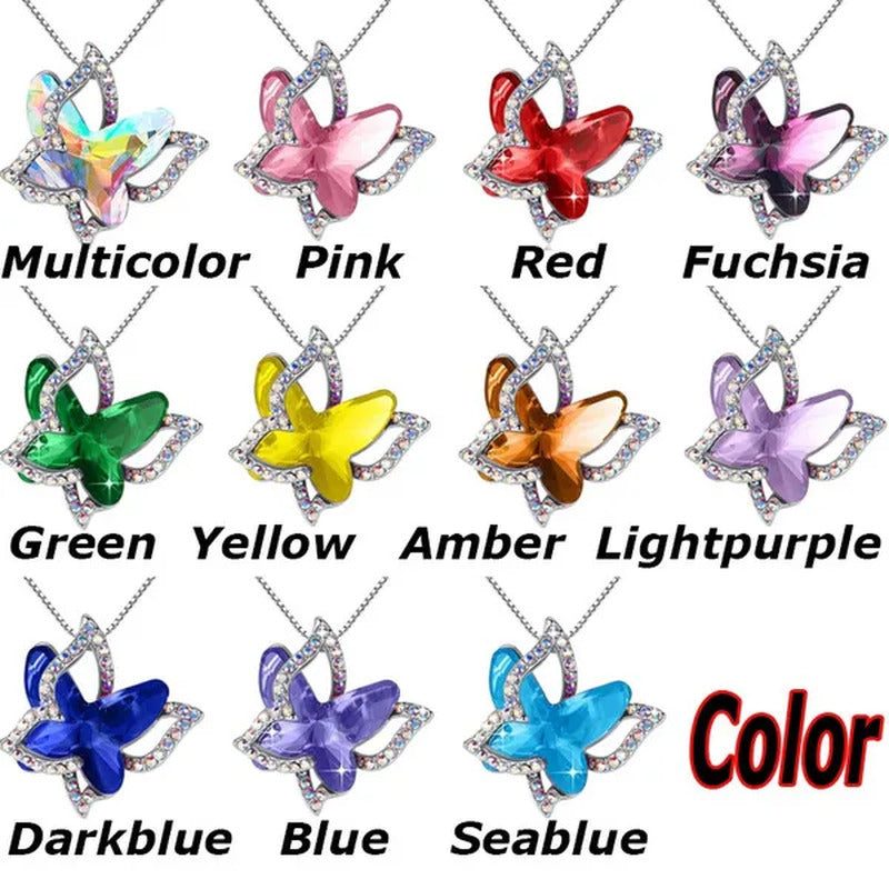 Butterfly Crystal Necklace with Premium Birthstone Pendant Necklace Shiny Butter