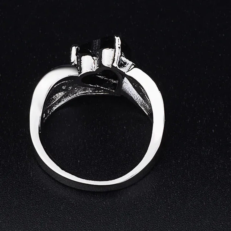 925 Silver Natural Gemstones Black Sapphire Heart Ring Wedding Bride Engagement