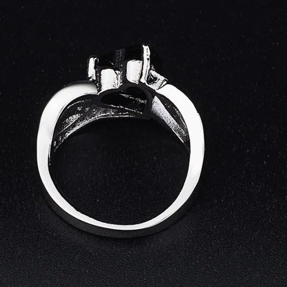 925 Silver Natural Gemstones Black Sapphire Heart Ring Wedding Bride Engagement
