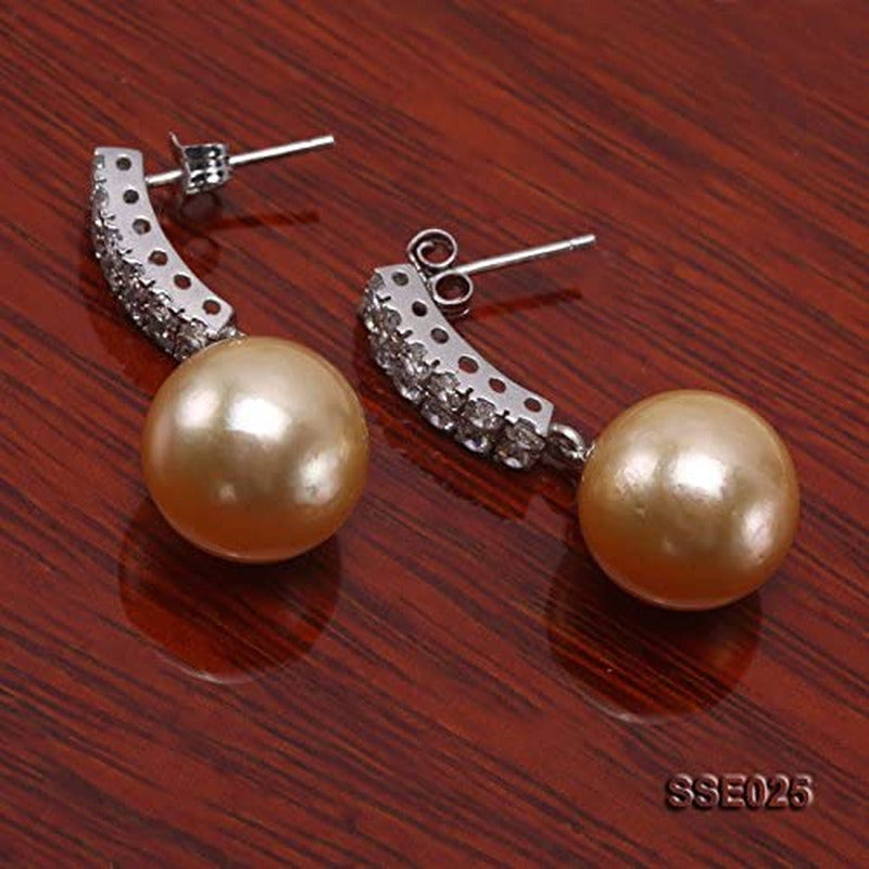 Classic Drop Earrings AAA Quality Gorgeous Genuine 12.2Mm round Golden South Sea