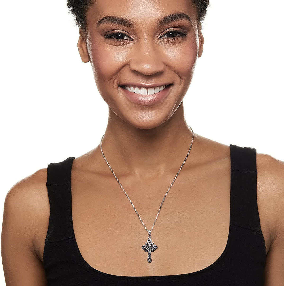 1.42 Ct. T.W. Sapphire Cross Pendant Necklace in Sterling Silver. 18 Inches