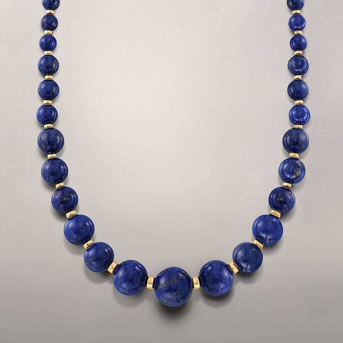 6-18Mm Graduated Blue Lapis Bead Necklace with 14Kt Yellow Gold